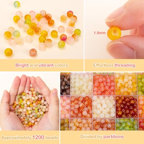 About 1200+ pcs 6mm Glass Beads Bracelet Making Kit (1200 Count)