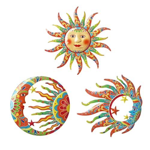 Vivid Sun Moon Sun Face Metal Wall Sculpture Set of 3 (3 Count)