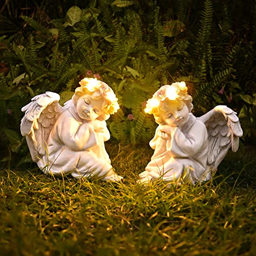 Garden Angel Statue Outdoor Decor Angel Solar Light Outside Decorations (2 Count)