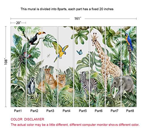 Safari Wallpaper for Children with Animals Jungle Wall Mural Watercolor Animals Nursery Wallpaper Kids Room Decor (120.75 Sq Ft)