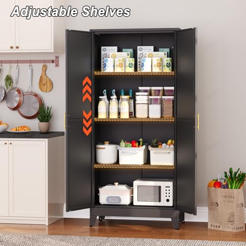Metal Pantry Cabinet with 2 Doors and Adjustable Shelves