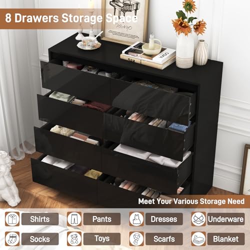 Black Malm High Gloss Dresser for Bedroom