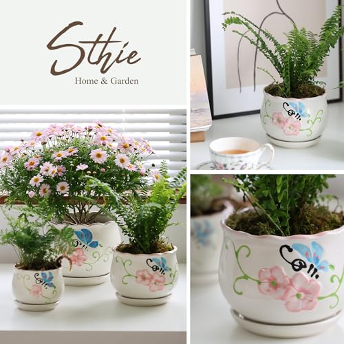 Ceramic Plant Pots with Drainage Holes and Saucers (3 Count)