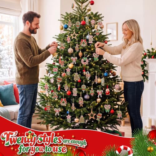 20 Pcs Christmas Candy Diamond Painting Keychain Kits 5D DIY Diamond Art Pendants Double Sided Hanging Key Chains for Christmas Party Decoration DIY (20 Count)