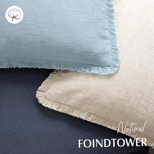 Decorative Linen Fringe Throw Pillow Covers 26×26 Light Blue (2 Count)