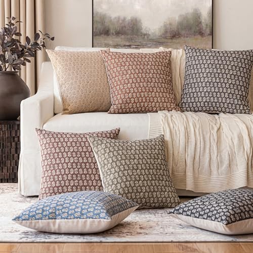 Decorative Floral Print Throw Pillow Covers 22×22 Ivory Beige (2 Count)