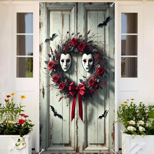 Halloween Door Cover Gothic Haunted House 35x71 Inch Polyester