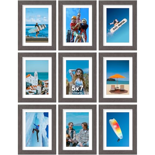 5x7 Picture Frames Set of 9 for Wall & Tabletop Display (9 Count)