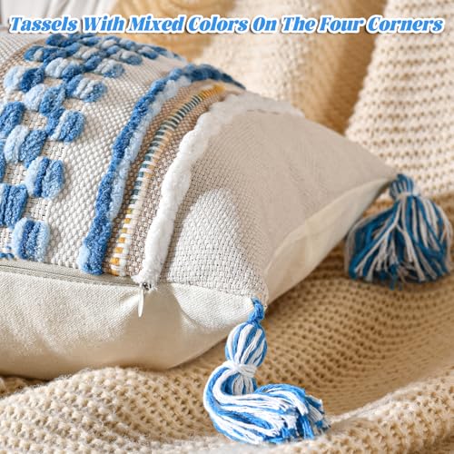 Chenille Striped Textured Boho Throw Pillow Covers Aesthetic with Tassels Woven Decorative Pillow Case for Couch Bed Sofa Bedroom Modern Funky 14 x 36
