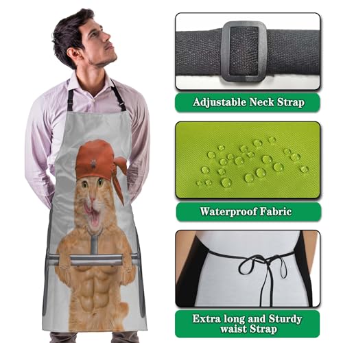Apron Kitchen for Women Fitness Cat Mans Aprons for Cooking Funny for Kitchen Cooking Restaurant BBQ Painting Crafting Gardening 27”