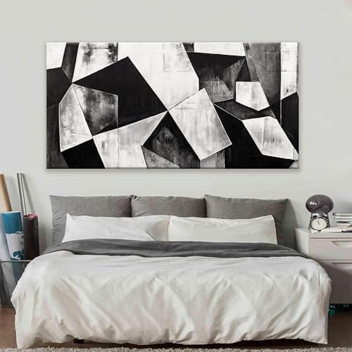 Large Abstract Wall Art Black And White Wall Art Geometric Color Block Line Painting Artwork Canvas Art Wall Decor Simple Picture Artwork For Living Room Bedroom Office 29" X 58"