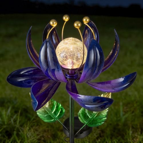 Solar Purple Metal Flower Wind Spinners