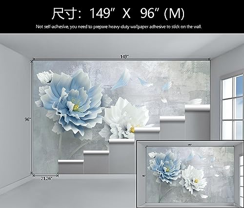 3D Blue Floral Wallpaper Vintage Background Wall Mural for Bedroom