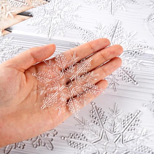 Christmas Tree Decorations Snowflake Ornaments 60Pcs Clear Plastic Hanging Snowflakes from Ceiling Snow Flakes Decorating Hanging for Winter Wonderland Decorations Indoor Outdoor Decor (60 Count)