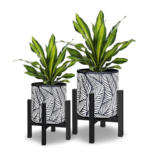 10 & 12 Inches Flower Plant Pot with Stand Set of 2 with Drainage Holes (2 Count)