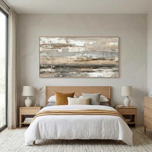 Abstract Wall Art Canvas Print Neutral Tones Beige Gray and Brown Framed Landscape Painting 40 x 20 in Artwork for Living Room Bedroom Wall Decor Ready to Hang for Office Dining Room