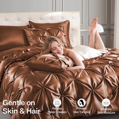 Satin Full Size Comforter Set Brown