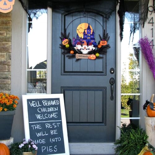 Pre Lit Halloween Wreath for Front Door
