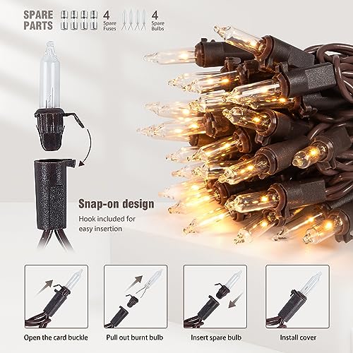 13FT 50 Clear Christmas Lights Outdoor Warm White Lights Brown Wire (50 Count)