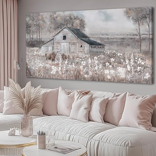 Cow Home Wall Decor Floral Canvas Print Room Decorations 29"x58" Large Pictures for Living Room Wall Art for Dining Room Area