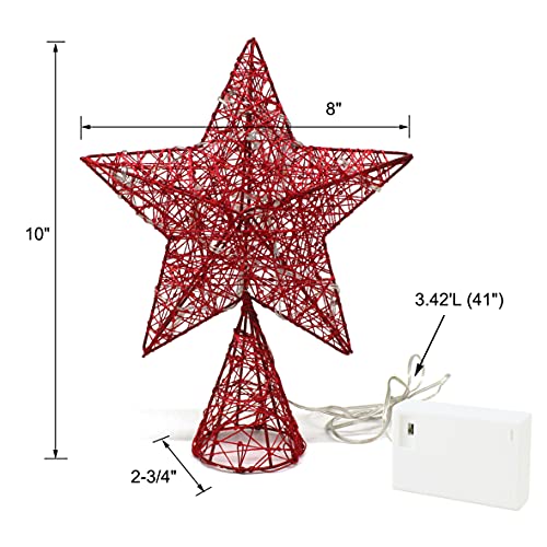 Red Tree Top Star with Warm White LED Lights and Timer for Christmas Ornaments and Holiday Seasonal Décor