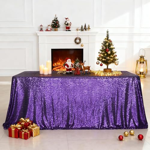 Sequin Tablecloth 90x132 Inch Purple for Wedding Halloween Party