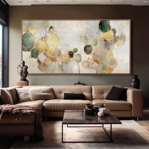Circle Canvas Wall Decor Green and Gold Wall Art Posters Abstract Wall Decorations 36"x70" Home Decor for Bedroom Living Room