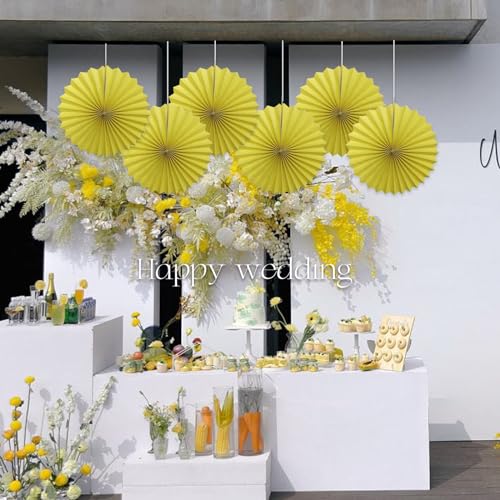 Yellow Party Decorations Lemon Yellow Hanging Paper Fans Set DIY 6Pcs (6 Count)