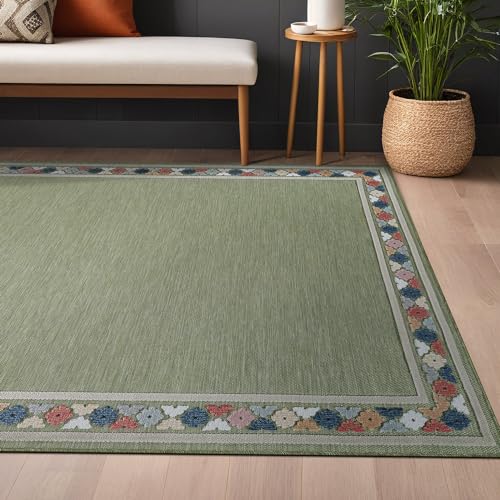 Outdoor Rug 5x7 Modern Bordered Area Rugs for Indoor and Outdoor Patio Easy to Clean Non Shedding Living Room Porch Garden Washable Outside Carpet