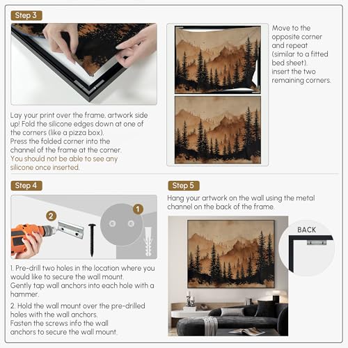 60"x72" Extra Large Framed Wall Art Rustic Mountain Pine Forest Silhouette in Warm Earth Tones for Home Living Room Bedroom Decor
