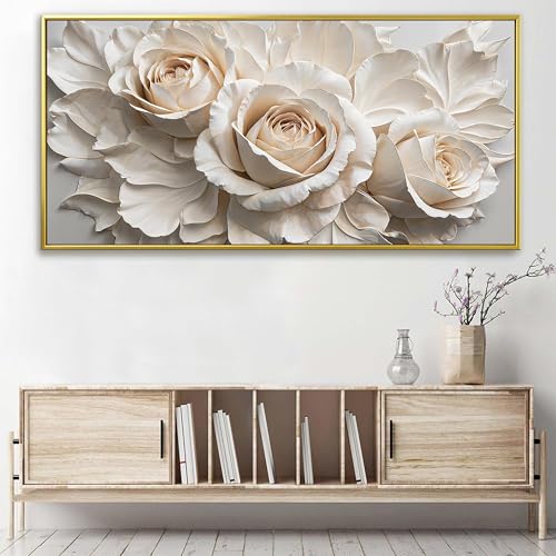 Large Gold Framed Wall Art For Living Room Home Wall Decor Modern Canvas Art Wall Decor 29 X 58 Inches White Flower Wall Art Elegant Picture For Bedroom Hotel Office Artwork