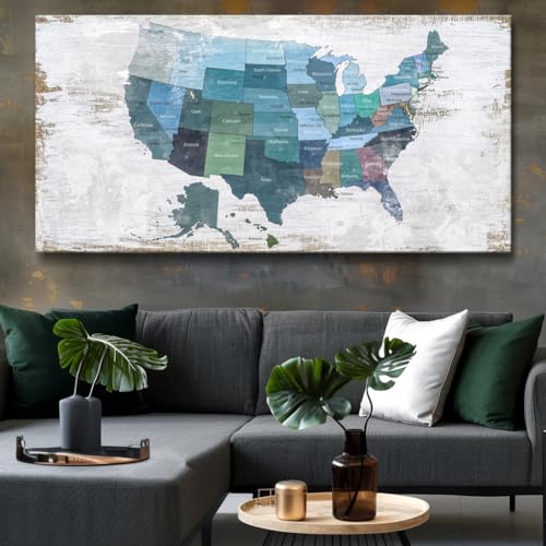 Wall Decor Map Canvas Wall Art for Wall Decoration Wood Background USA Canvas Prints for Bedroom Office Kitchen Home Wall Decor Framed Artwork Ready to Hang40 x79