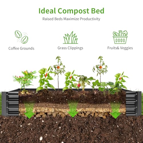 3 Pack 8×4×1ft Galvanized Metal Raised Garden Bed (3 Count)