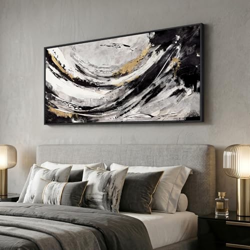Extra Large Framed Black and White Abstract Wall Art for Living Room