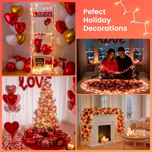 2PACK Red&Warm White Christmas Lights with White Wire (13 Foot)