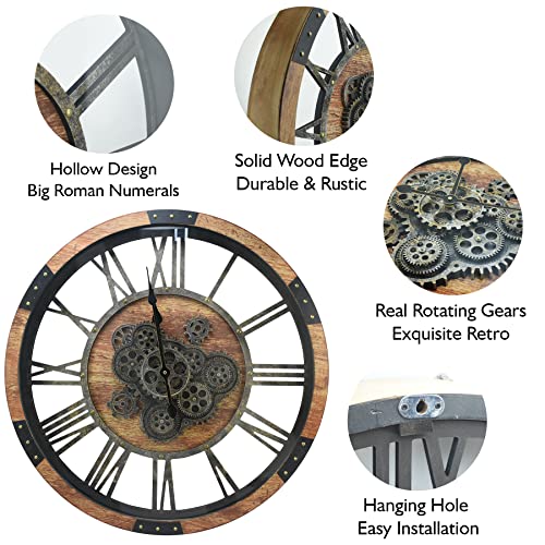 24" Large Wall Clock with Moving Gears