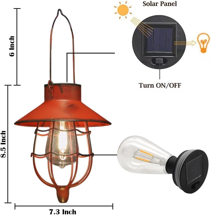 6 Pack Solar Lantern Hanging Waterproof Outdoor Metal Solar Lamp with Warm White Light Decorate for Yard Garden Pathway Patio Porch (6 Count)