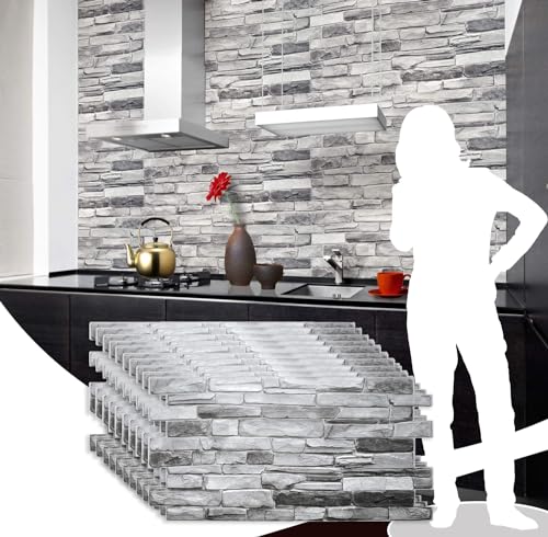 GRAZPG7117 10 Grey Faux Stone PVC 3D Wall Panel (51.2 Sq Ft)