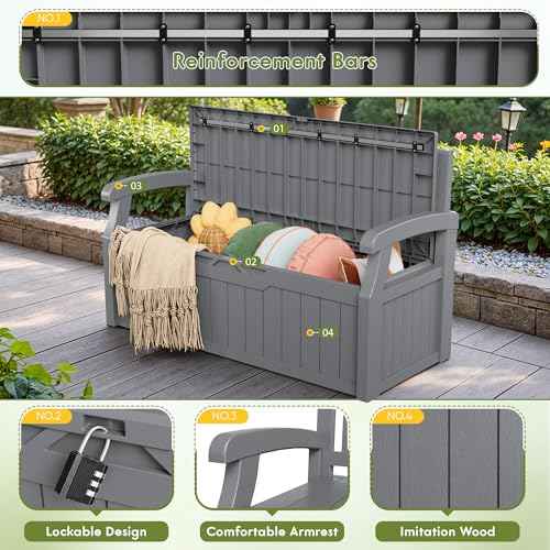 80 Gallon Storage Bench Outdoor Deck Box with Armrest (705.6 Ounce)