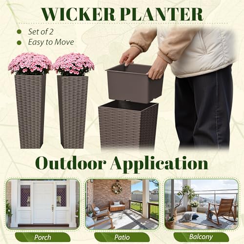 23.5" Front Porch Resin Rattan Tall Planters 2 Pack (2 Count)