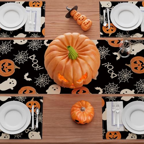 Halloween Ghost Pumpkin Table Runner for Table Decoration 13x72 Inch (6 Sq Ft)