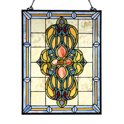 W10030 Victorian Tiffany Style Stained Glass Window Panel Hangings with Chain