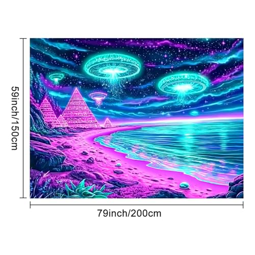 Blacklight Tapestry Alien UFO Room Decor 78 x 59 Inch