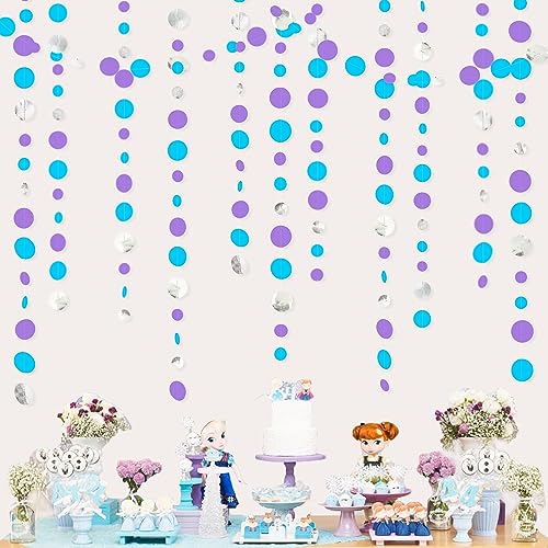 46 Ft Frozen Party Decorations Purple Blue Silver Polka Dots Garlands Hanging Paper Circle Dots Streamer for Frozen Birthday Winter Wonderland Christmas Holiday Wedding Shower Party Supplies