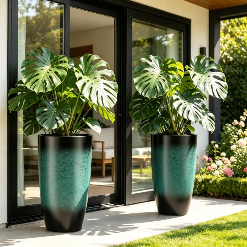 Autodaya 23.8" Tall Outdoor Planters Set of 2 Flower Pot for Outdoor Plants (2 Count)