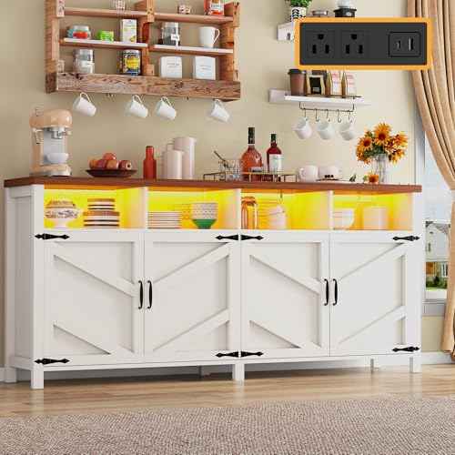 Buffet Sideboard with Storage with Power Outlets & LED Light