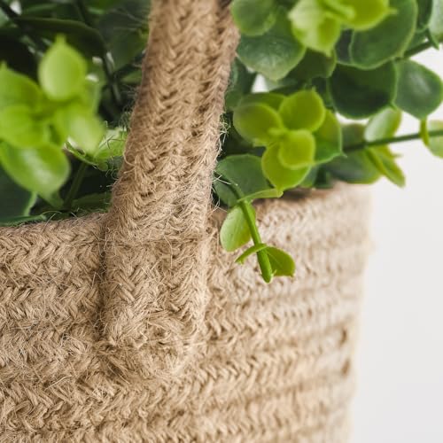 2 Pack Woven Hanging Wall Basket 6.5"W×7"H with Artificial Eucalyptus (6 Count)