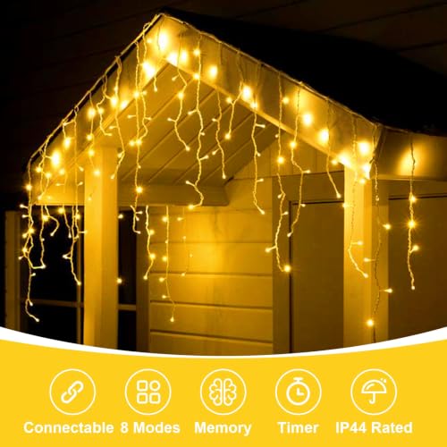 Warm White Icicle Lights for Outside (66 Foot)