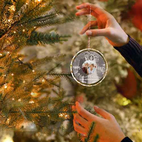 Personalized Wedding Anniversary Ornament with 2 Photos