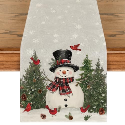 Snowman Christmas Table Runner Home Party Decor 13x48 Inch